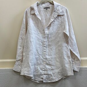 Flax women’s P Light Beige sparkly Linen button down long sleeve Shirt top